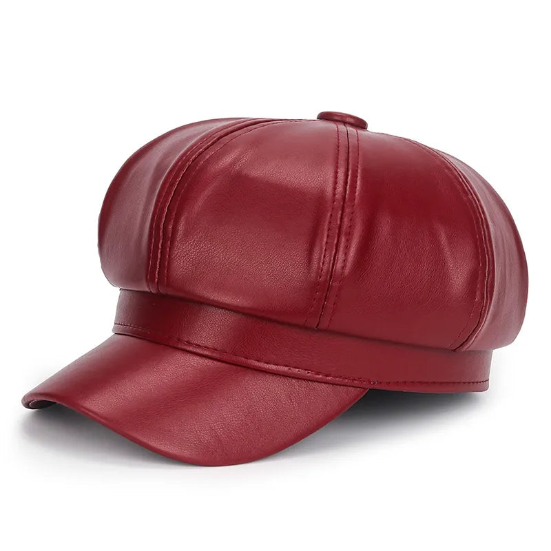 maoxiangshop New Women PU Leather Berets Cap Hat Black Red Outdoor Adjustable Female Autumn Winter Casual Lady Cap Hat For Women