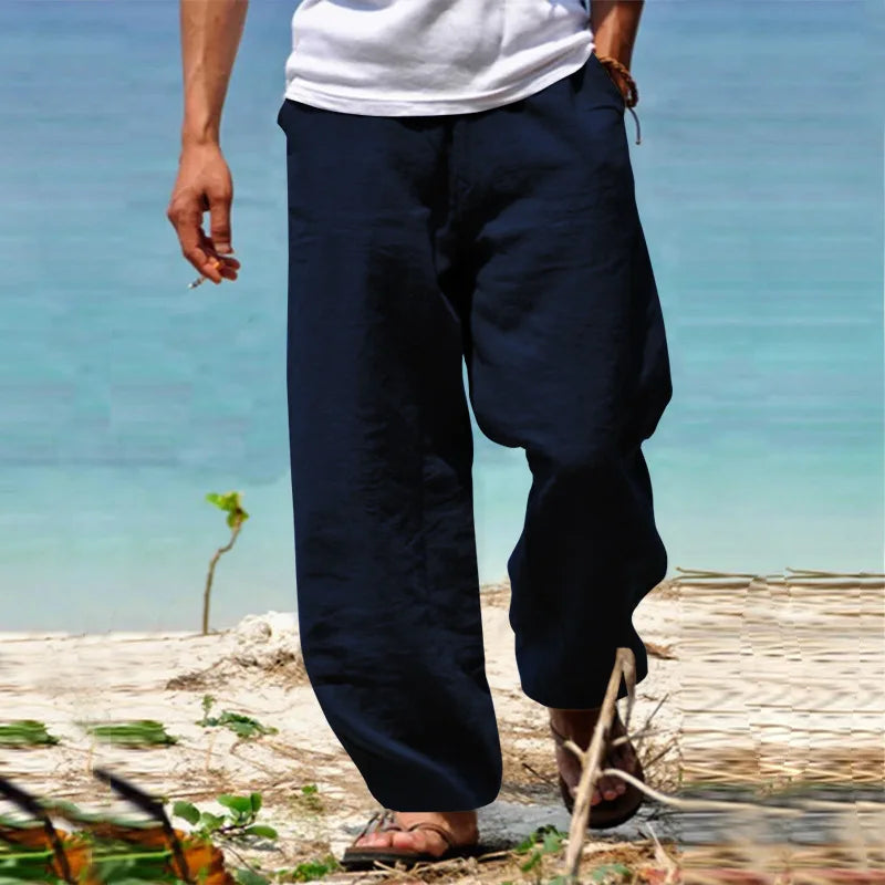 maoxiangshop Men's Cotton Linen Pants Solid Color Male Breathable Trousers Waist Loose Long Pants Men Casual Joggers Fitness Streetwear S-5XL