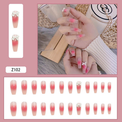 24pcs Butterfly decorated false nails Removable Long Paragraph Fashion Manicure fake nail tips full cover acrylic for girls nail