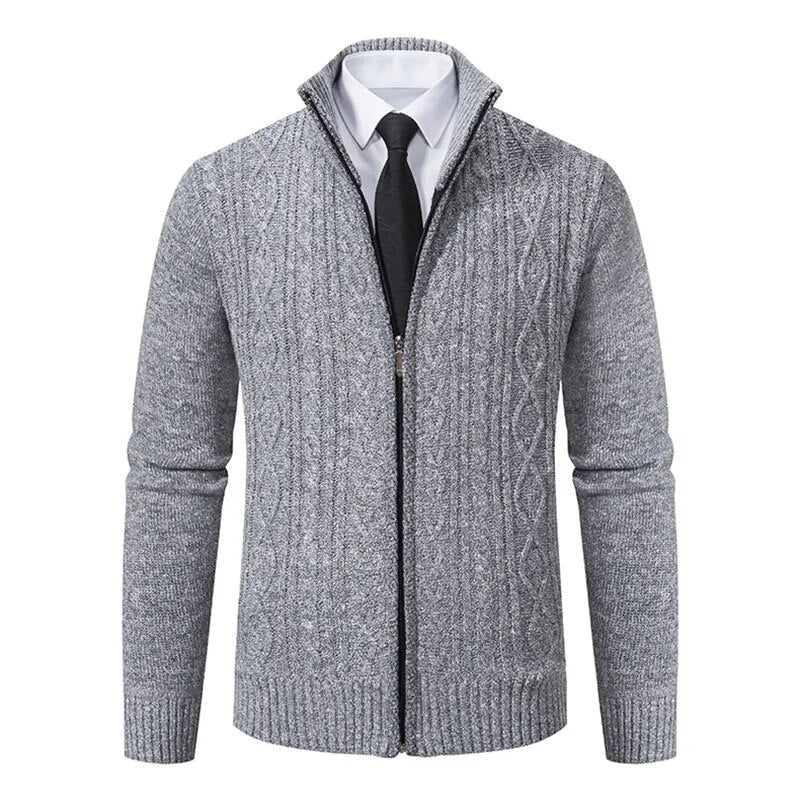 maoxiangshop New Winter Thick Warm Cardgian Men Smart Casual Knitted Sweatercoat Jackets Mens Slim Solid Color Stand Collar Knitting Cardigan