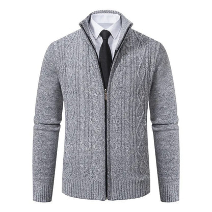 maoxiangshop New Winter Thick Warm Cardgian Men Smart Casual Knitted Sweatercoat Jackets Mens Slim Solid Color Stand Collar Knitting Cardigan