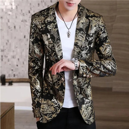 maoxiangshop Gold Blazer Spring New Bronzing Men Boutique Fashion Slim Fit Suit Jacket Wedding Nightclub Stage Party Dress Male Clothing