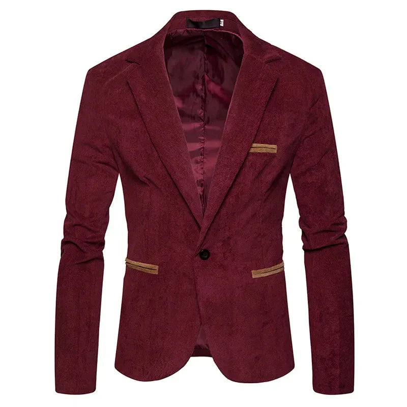 maoxiangshop WELL DRESSED MEN New High Quality Men's Leisure Corduroy Blazers Jacket Fashion Patchwork Single Button Casual Slim Suit Jacket for Men Clothing