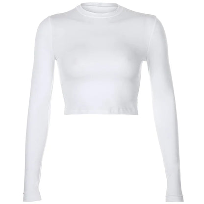 maoxiangshopSolid Basic Long Sleeve Womens Tshirt Casual Black White Fashion Crop Top T Shirt Ladies Fashion Korean Tee Shirt