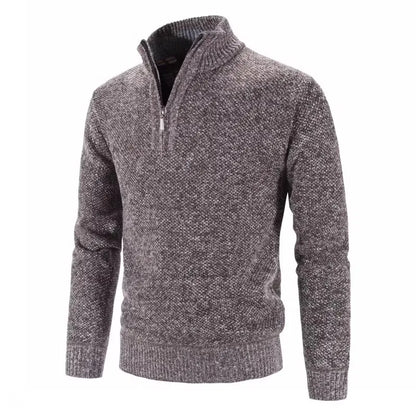 maoxiangshop Autumn Winter Thick Knitted Sweater Men Pullovers Solid Color Zipper Mock Neck Slim Fit Knit Pullovers Men Causal Sweater Man