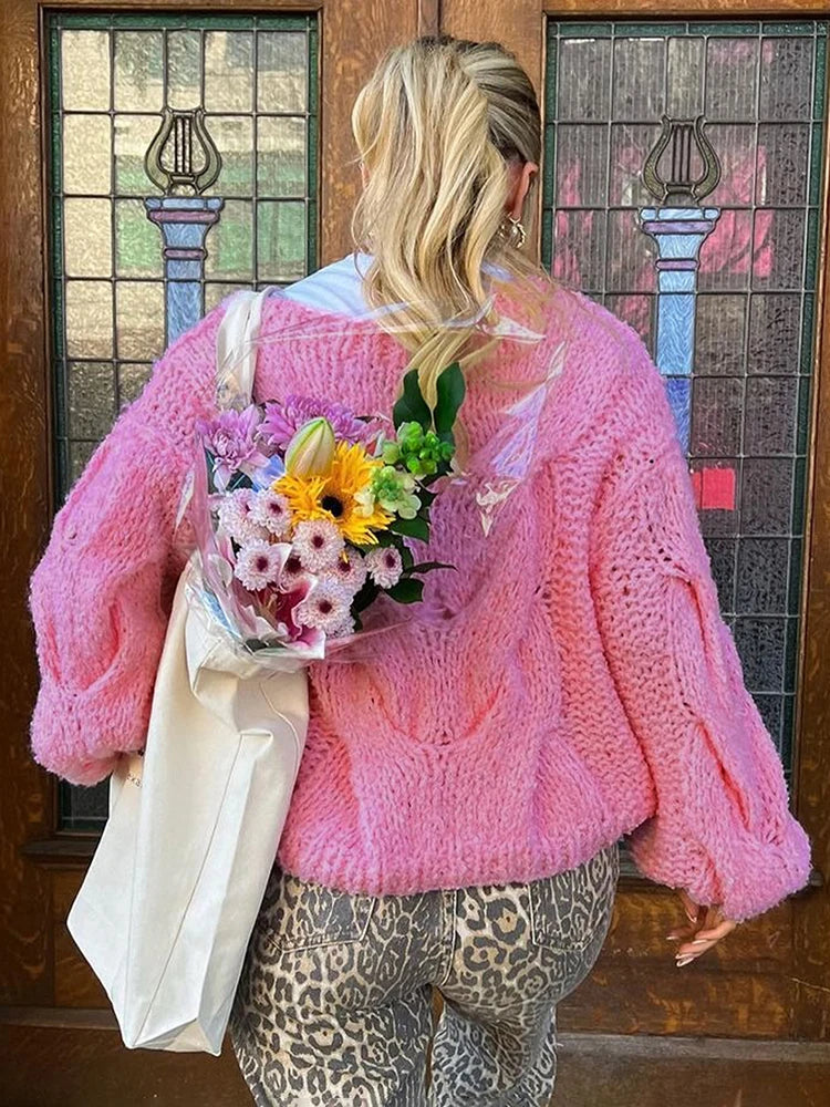 maoxiangshop  -  Women's Hand-knitted Twist Sweater Pullover Loose Fashion Versatile Long Sleeve Knitted Top Solid Color Autumn Winter New