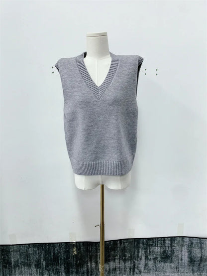 maoxiangshop  -  Autumn and Winter New Pullover Sweater College Style V-neck Layered Loose Sleeveless Knitted Vest Vest Women's Clothing