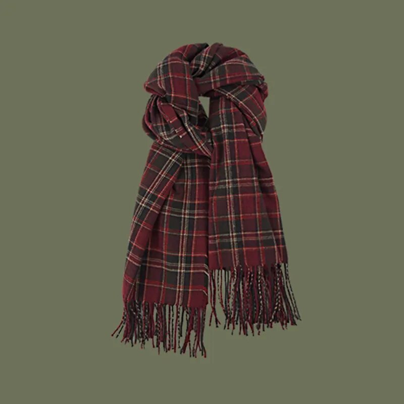 maoxiangshop New Imitation Cashmere Women Scarf Winter Preppy Style Vintage Plaid Scarve Pashmina Mujer Foulard Blanket Wrap Shawl Pareo