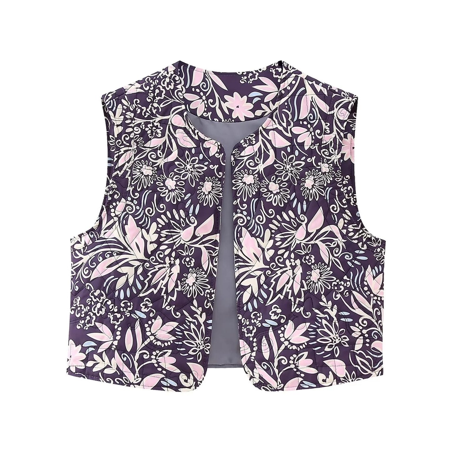 maoxiangshopWomen Fashion Y2k Vintage Floral Embroidery Vest Top V Neck Loose Casual Summer Woman Short Cardigan Waistcoat Chic Tops