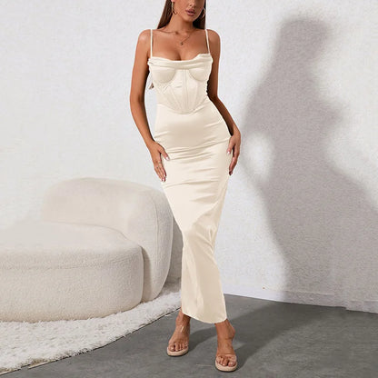 High Quality Summer Maxi Bodycon Dress Women Party Dress Pink Satin Dress Sexy Dress Birthday Evening Wedding Night Dresses