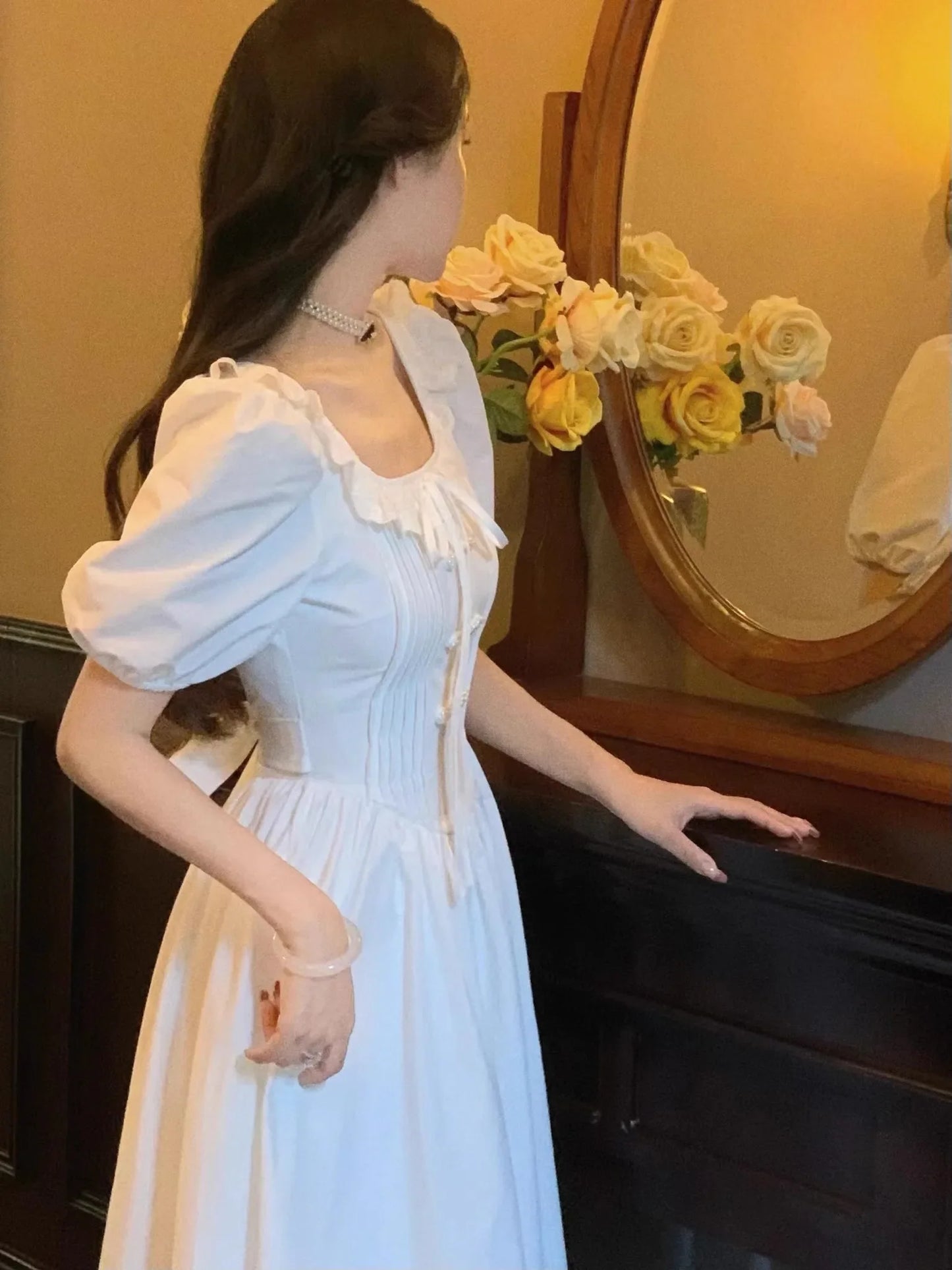 Women Summer Elegant Party Dress French Vintage Ruffles Ladies Robe Fashion  Female Sexy Clothes