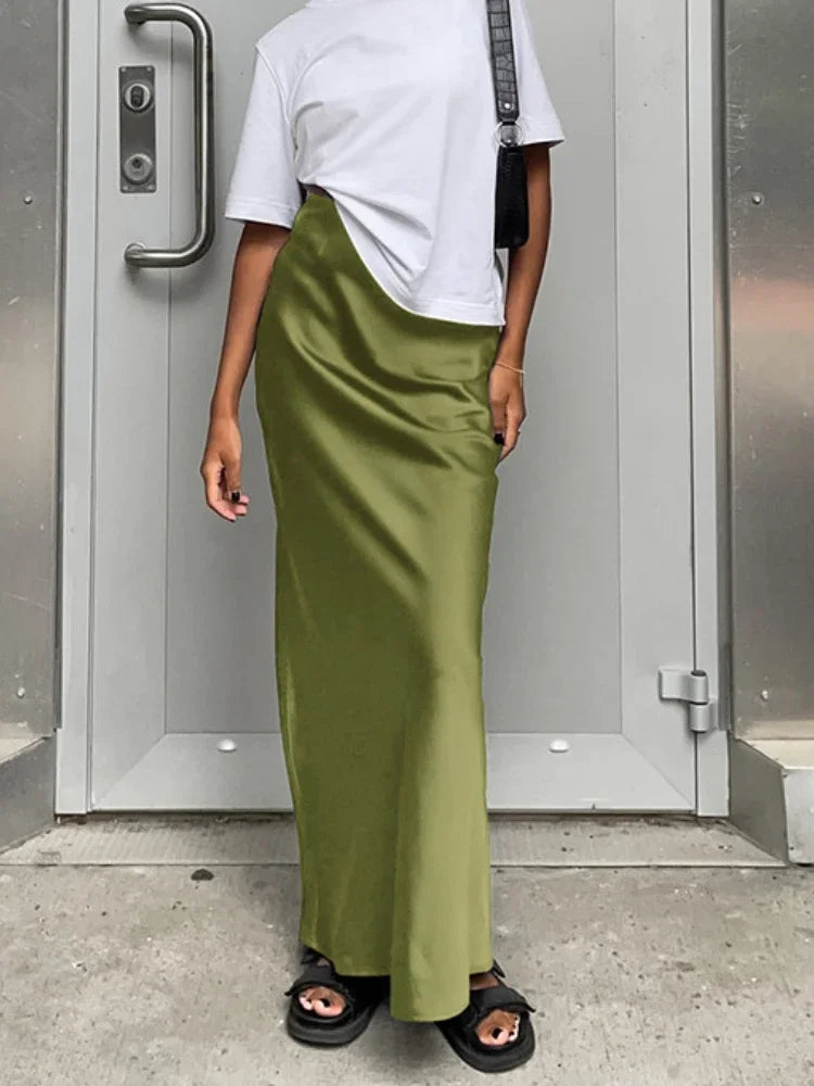 maoxiangshop  -  Autumn Lady Black Skirts Elegant Women Imitation Acetate Satin Black Skirt Women Commuter Satin Dape Fishtail Long Skirts