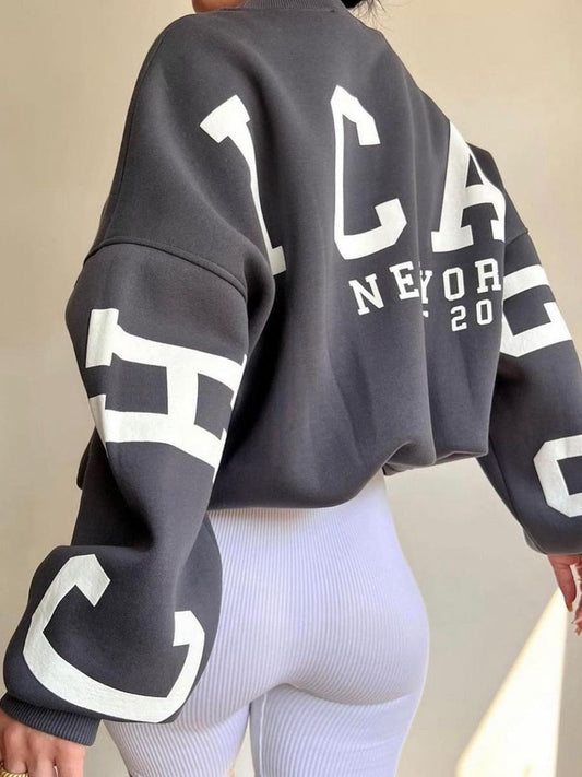 Combhasaki Women Y2K Grunge Loose Pullover Sweatshirts Letter Print Casual Thickened Long Sleeve Tops Autumn Hoodie Streetwear