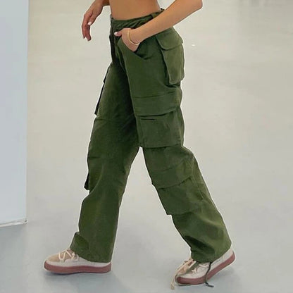 maoxiangshop1 Vintage Cargo Pants Baggy Jeans Women Fashion 90s Streetwear Pockets Wide Leg High Waist Straight Y2k Denim Trousers Overalls