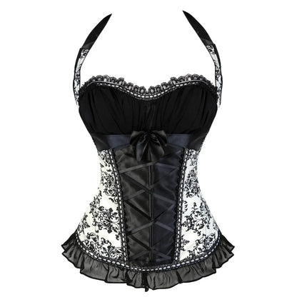 maoxiangshop  -  Women's Bustiers Corsets Lace Flower Print Corset with Halter straps Brocade Gothic Sexy Lingerie Top Vintage Victoriano Bustier