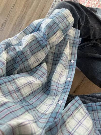 maoxiangshop  -  2024 New Classic Plaid Blouse Women Casual Long Sleeve Turndown Collar Shirts Autumn Spring Simple Fashion Blouse Outerwear Lady