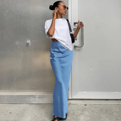 maoxiangshop  -  Autumn Lady Black Skirts Elegant Women Imitation Acetate Satin Black Skirt Women Commuter Satin Dape Fishtail Long Skirts