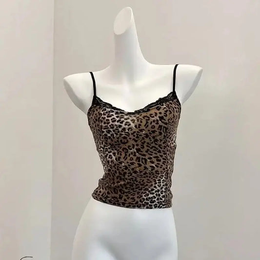 maoxiangshop Women's Leopard Crop Top Sets Fashion Vest Aesthetic Corset Top Off Shoulder Sleeveless Y2k Sexy Vintage Tank Tops 2000s Clothes