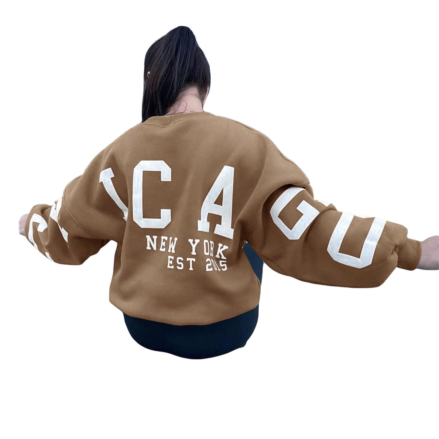 Combhasaki Women Y2K Grunge Loose Pullover Sweatshirts Letter Print Casual Thickened Long Sleeve Tops Autumn Hoodie Streetwear