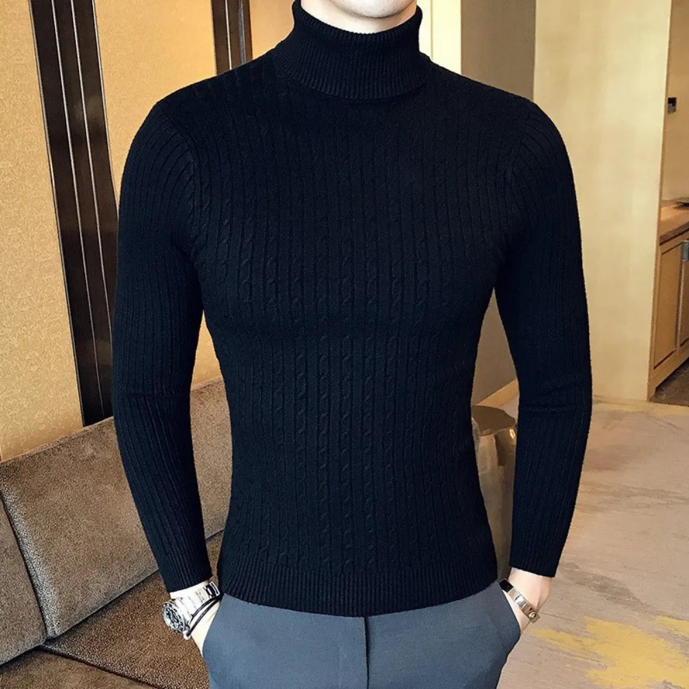 maoxiangshop Autumn Winter Turtleneck Pullovers Warm Solid Color Men's Sweater Slim Pullover Men Knitted Sweaters Bottoming Shirt