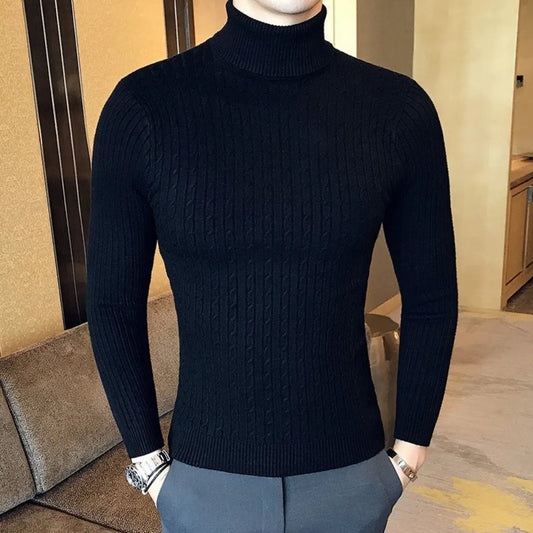 maoxiangshop Autumn Winter Turtleneck Pullovers Warm Solid Color Men's Sweater Slim Pullover Men Knitted Sweaters Bottoming Shirt