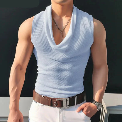maoxiangshop Tops 2024 Korean Style Men's Pile Up Collar Knitted Solid Color Vests Casual Streetwear Thin Sleeveless Tank Tops S-5XL