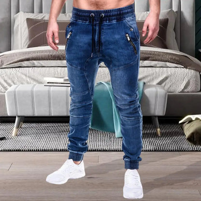 maoxiangshop Men's Outdoor Summer Riding Jeans Motorpoof Jeans Skinny Jeans Fashion Pockets Denim Pencil Pants Ankle Tied Denim Trousers