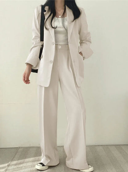 maoxiangshopWomen Suit Jacket Trousers Set Full Sleeve Single Breasted Pants Solid Elegant Suit Commuter Coat Autumn Winter Clothing