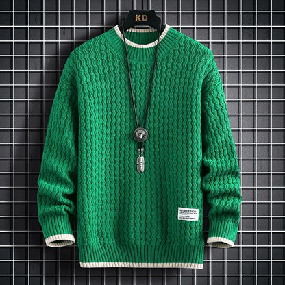 maoxiangshop Fashion Sweater Men's Knitted Stripe Pattern Pullover O-Neck Winter Sweaters