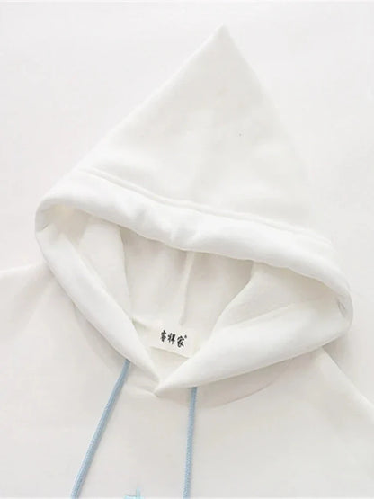 maoxiangshop Japan Style Letter Embroidery Fleece Women Hoodies Patchwork Drawstring Hooded Sweatshirt Winter Female Pullover Tops