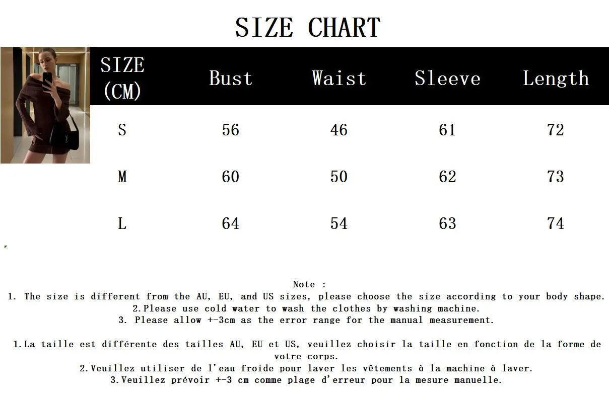 maoxiangshop  -  Off Shoulder Sexy Slim Mini Dress Women Autumn New Strapless Long Sleeve Solid Knitted Dresses 2024 Elegant Fashion A-line Dress