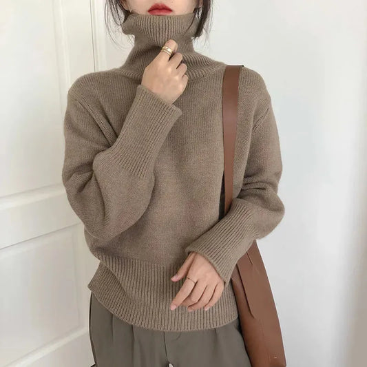 maoxiangshop Autumn Warm Turtle Neck Sweater Women Fashion Korean Solid Knitted Basic Pullovers Loose O Neck Long Sleeve Female Jumper