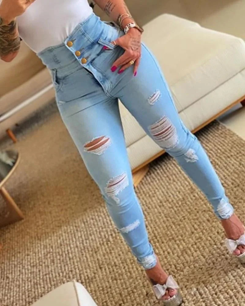 maoxiangshop Pencil Pants Jeans Women Pencil Pants Bodycon High Waist Casual Long Pant Sheath Denim Trousers Tie Y2k Trouser Spring 2024