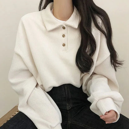 maoxiangshop Spring Summer Autumn Korean Casual Polo T-Shirt Female Pullover Fashion Women Blouse Simple Preppy Style Student Loose Soft