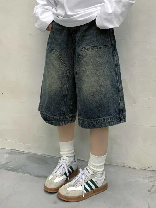 maoxiangshop Y2k Vintage Baggy Jorts Women Wide Leg Five Points Jeans Korean Streetwear Casual Oversize Washed Denim Shorts Summer