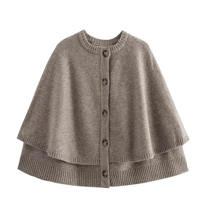 maoxiangshop  -  Chic Knitted Cape Cardigan Women Casual Solid Single-Breasted O-neck Sweaters Female Autumn Loose Versatile Simple Knitwear