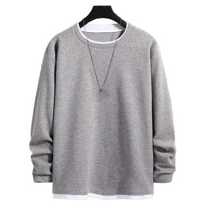 maoxiangshop Autumn Men's Round Neck T-Shirts Fashion Fake-two Pieces Street Long Sleeve T-shirt Sports Athletic Pullover Blouse Tops For Man