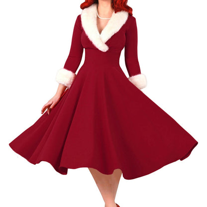 maoxiangshop New Year Christmas Dress Women Nightmare Before Christmas Sexy Costume Long Sleeve Plush Warm Hooded Party Pleated Dresses