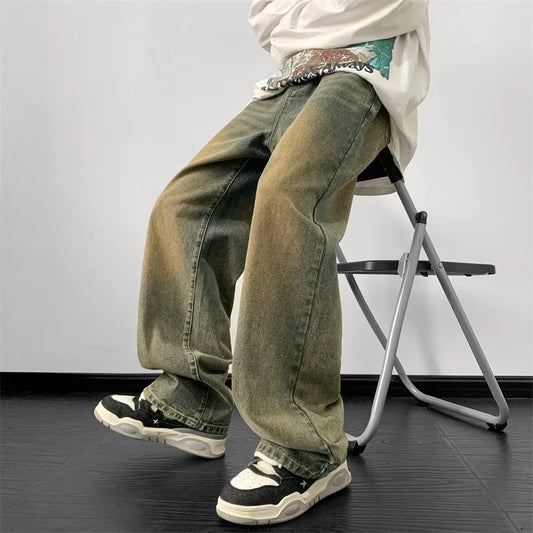 maoxiangshop Jeans men 2024 Spring Wide Leg Jeans Male Loose Straight Denim Pants Harajuku Vintage Blue Jean Trouser Streetwear Clothes