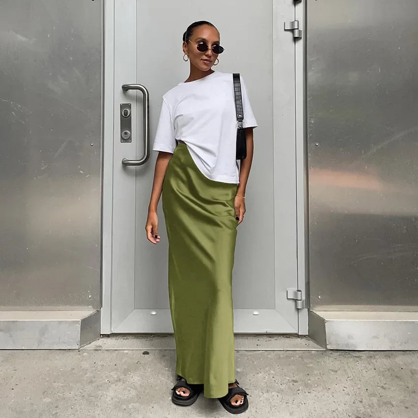 maoxiangshop  -  Autumn Lady Black Skirts Elegant Women Imitation Acetate Satin Black Skirt Women Commuter Satin Dape Fishtail Long Skirts