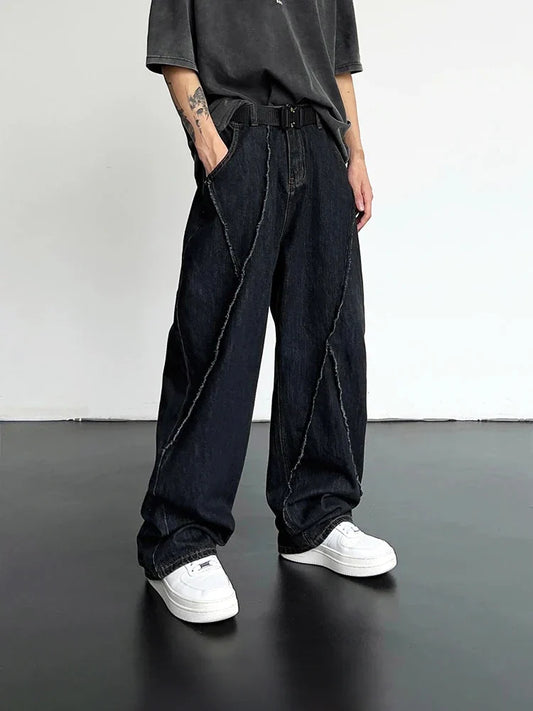 maoxiangshop 2024 Men HipHop Distressed Jeans Pants Men Ripped Patchwork Denim Pants Male Oversized Loose Casual Streetwear Wide Leg Trousers