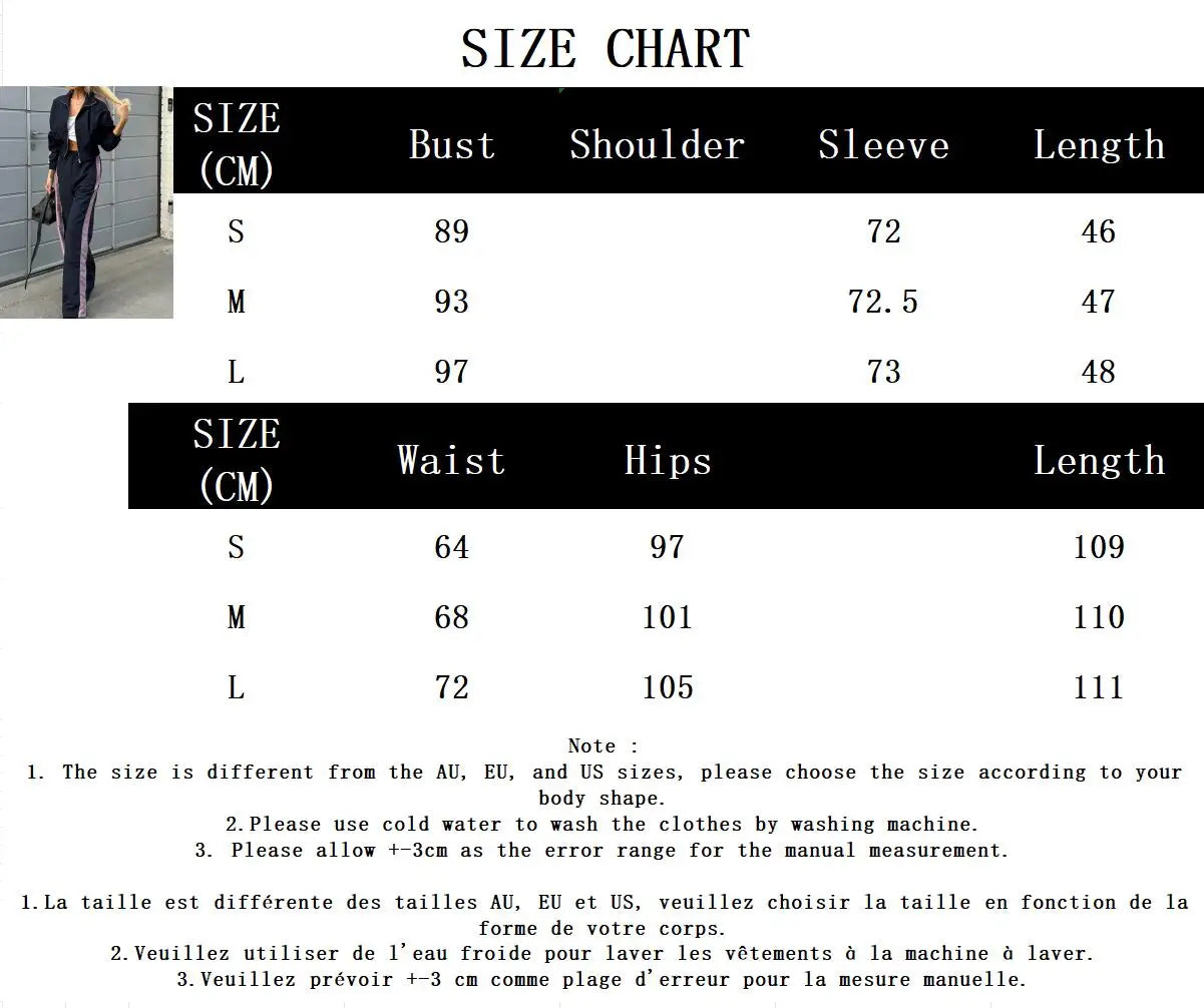 maoxiangshop  -  Color Contrast Sport Pants Sets Autumn New Long Sleeve Zipper Cropped Jacket+Elastic Waist Trouser Streetwear Casual 2 Piece Set