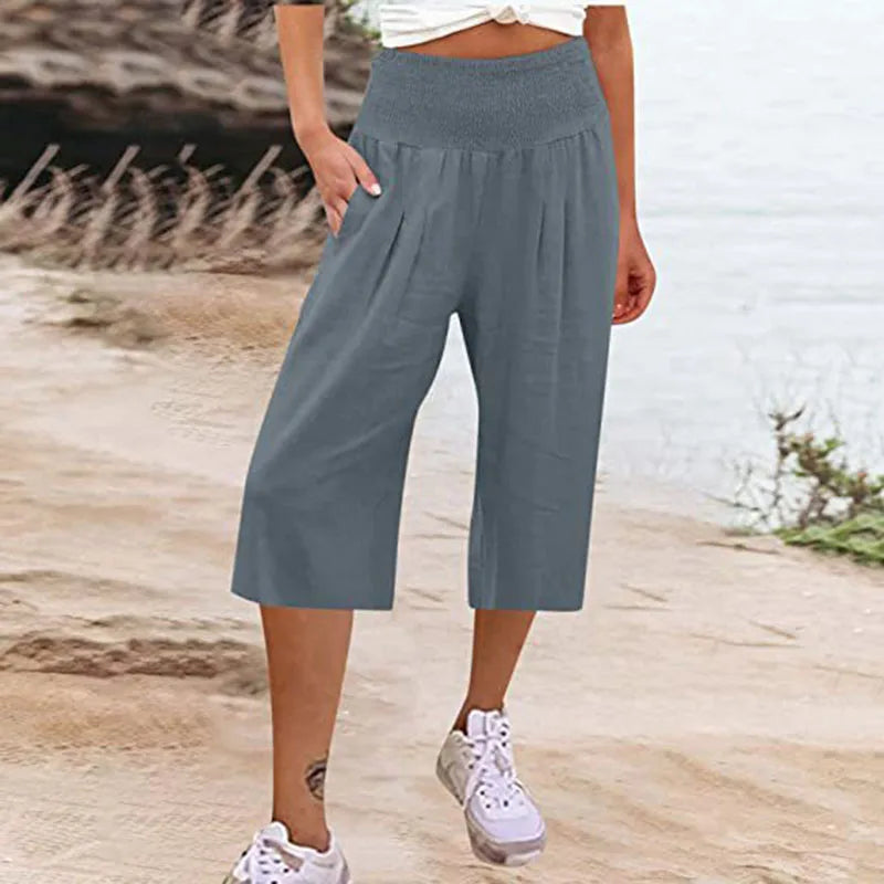 maoxiangshop Summer AliExpress European and American Women's Cross border Cotton and Hemp Split Waist Wrap Pocket Thin Wide Leg Pants fo