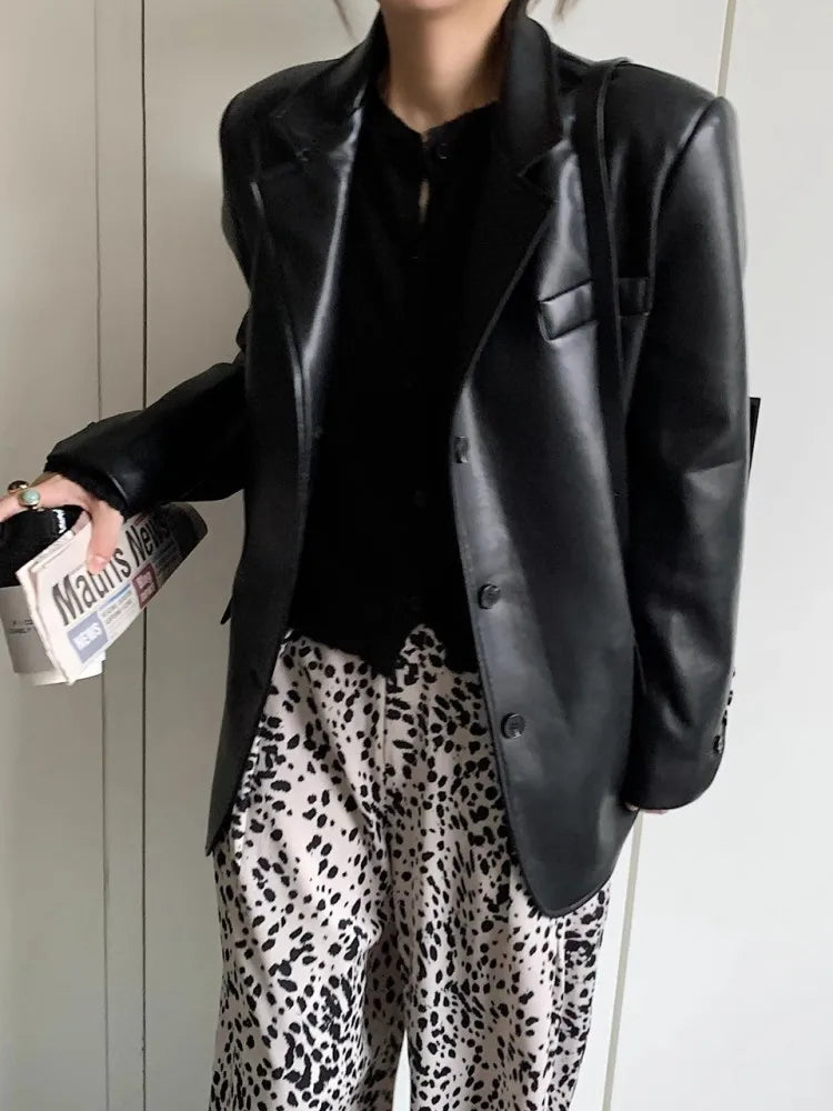 maoxiangshop  -  Fashionable Casual Suit Jacket For Women'S Autumn And Winter New Style Retro Hong Kong Style Loose Motorcycle Jacket