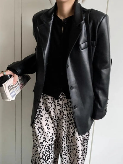 maoxiangshop  -  Fashionable Casual Suit Jacket For Women'S Autumn And Winter New Style Retro Hong Kong Style Loose Motorcycle Jacket