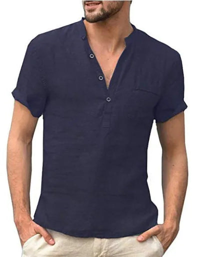 maoxiangshop Men Casual Cotton Linen ShirtsStanding Collar Male Solid Color Long Sleeves Loose Tops Spring Autumn Handsome Men's Shirts