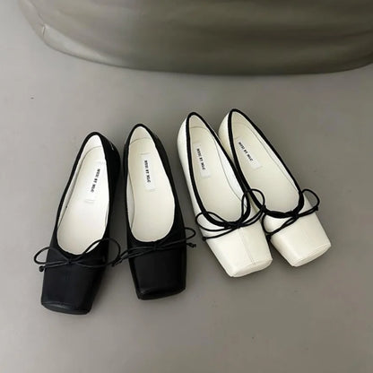 maoxiangshop  -  NEW Spring/Autumn Number 8 Flats Women Slip on Shoes Fashion Mary Jane Shoes Square Toe Women's Shoes Bow Silk Ballet Flats