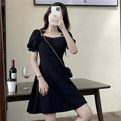 maoxiangshop New Women Vogue Off Shoulder Dress Lady Kawaii Bowknot Holiday Casual Dress Female Gentle Cutecore Elastic Puff Sleeve Dress