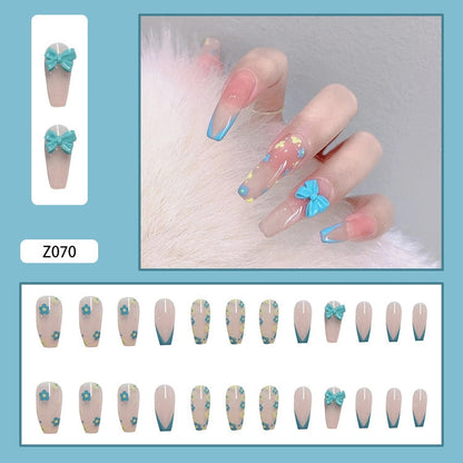 24pcs Butterfly decorated false nails Removable Long Paragraph Fashion Manicure fake nail tips full cover acrylic for girls nail