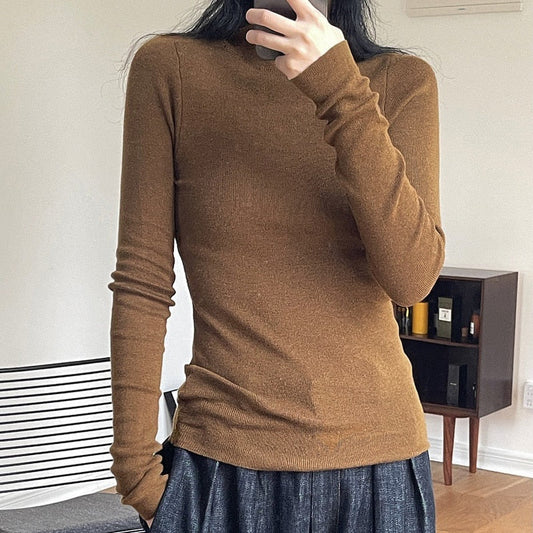 maoxiangshop Autumn And Winter Women's Casual Solid Color Turtleneck Long-sleeved Slim Sweater